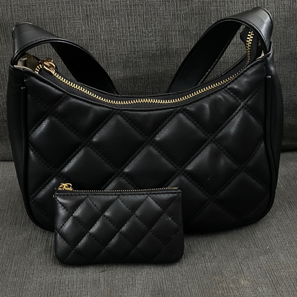 Black Quilted Shoulder Bag with Pouch - Designer Style